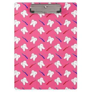 Cute pink toothburshes and teeth pattern clipboard