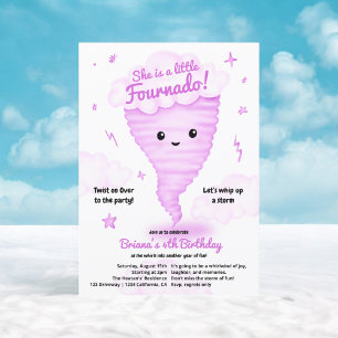 Cute Pink Tornado Themed 4th Birthday Kids party Invitation