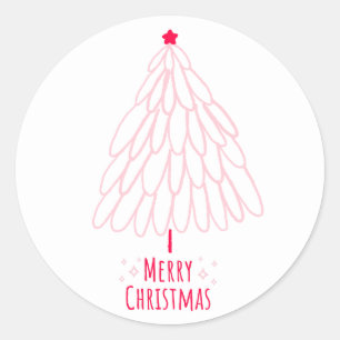 Cute Pink Tree Modern Merry Christmas Classic Round Sticker
