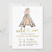 Cute Pink Tribal TeePee Wild One Birthday Invite