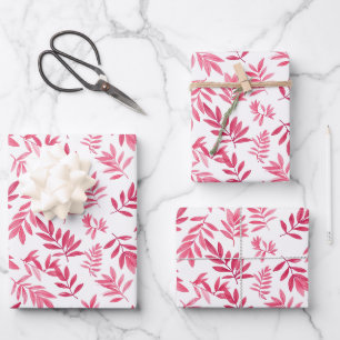 Cute pink tropical leaf pattern wrapping paper sheet