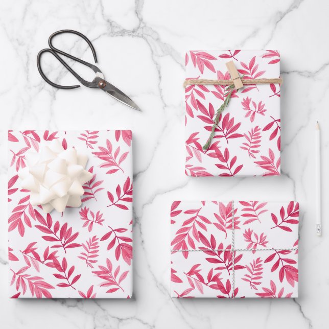 Cute pink tropical leaf pattern  wrapping paper sheet (Front)