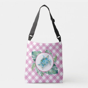 Cute Pink Tropical Watercolor Sea Turtle Crossbody Bag