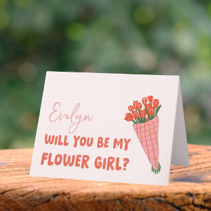 Cute Pink Tulips Personalised Flower Girl Proposal Card
