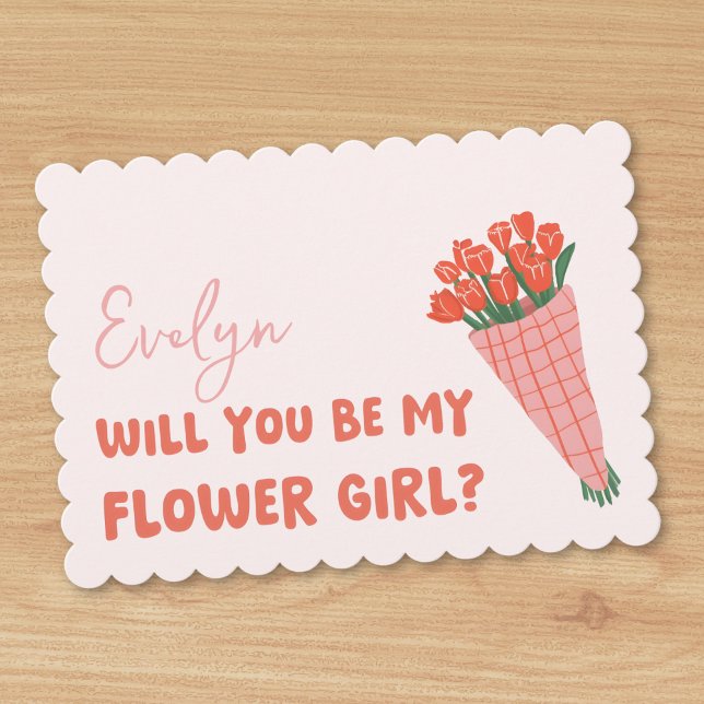 Cute Pink Tulips Personalised Flower Girl Proposal Card (Playful, cute card featuring soft pink tones and a floral illustration for your flower girl proposal)