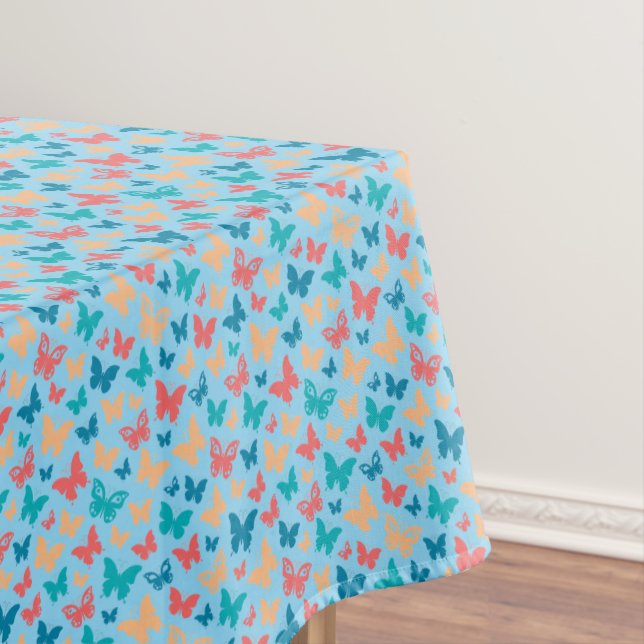 Cute pink turquoise contemporary butterfly blue tablecloth (In Situ)