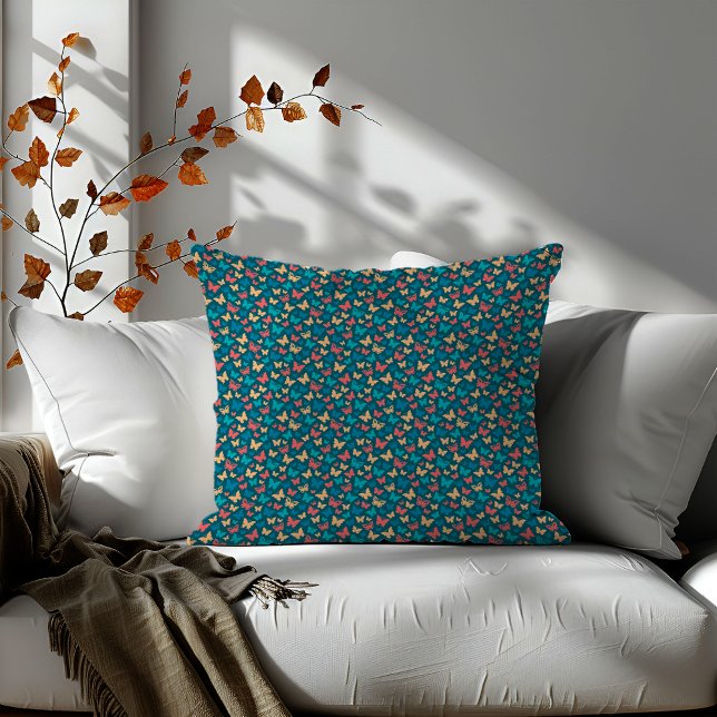 Cute pink turquoise teal butterfly pattern cushion (Creator Uploaded)