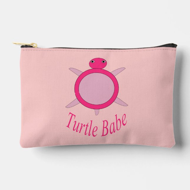 Cute Pink Turtle Babe Accessory Pouch (Front)