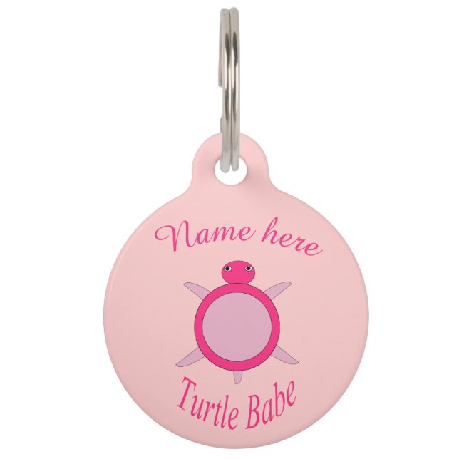 Cute Pink Turtle Babe Custom Dog Tag (Front)