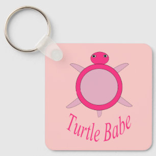 Cute Pink Turtle Babe Custom Key Ring