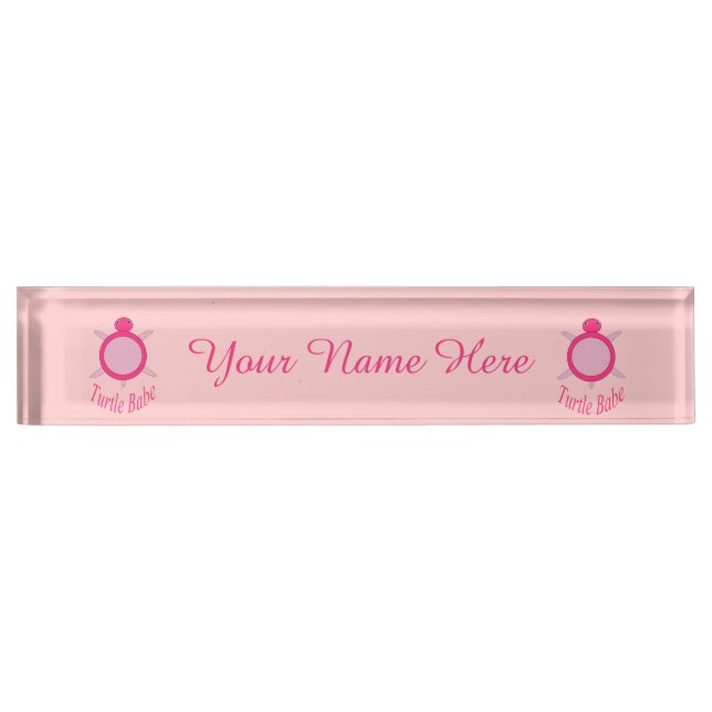 Cute Pink Turtle Babe Custom Nameplate (Front)
