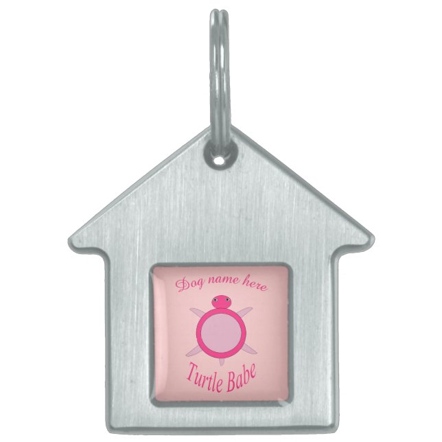Cute Pink Turtle Babe Custom Pet Tag (Front)