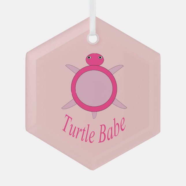 Cute Pink Turtle Babe Glass Tree Decoration (Front)
