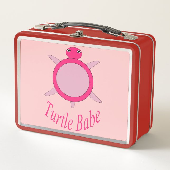 Cute Pink Turtle Babe Metal Lunch Bo Box (Front)
