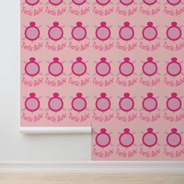 Cute Pink Turtle Babe Patterned Wallpaper (Application)