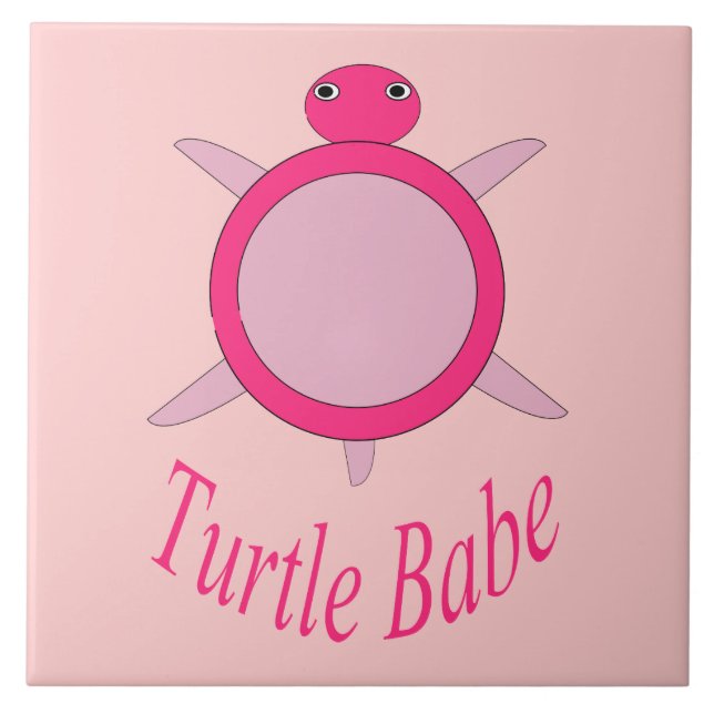 Cute Pink Turtle Babe Tile (Front)