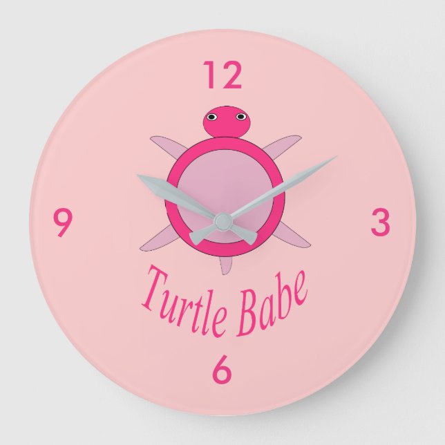 Cute Pink Turtle Babe Wall Clock (Front)