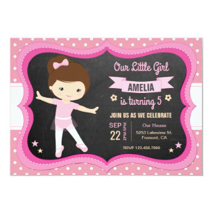 Cute Pink Tutu Ballerina Girl Birthday Party Invitation