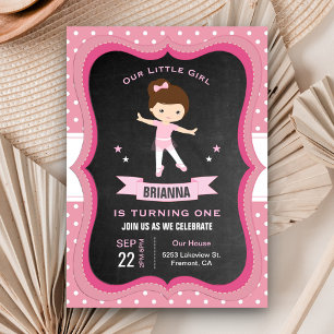 Cute Pink Tutu Girl Ballerina First Birthday Party Invitation