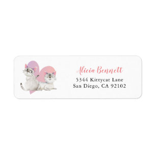 Cute Pink Twin Kitty Cats Return Address Label