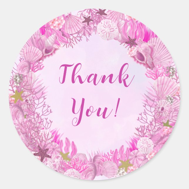 Cute Pink Under the Sea Girl Baby Shower Classic Round Sticker (Front)