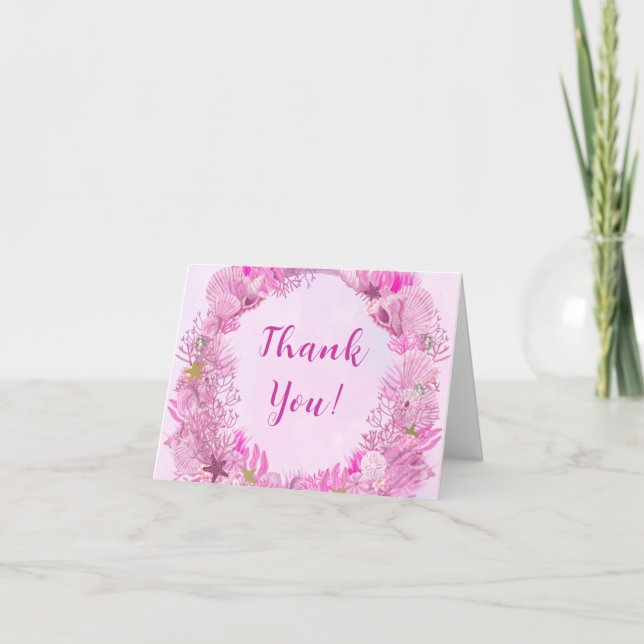 Cute Pink Under the Sea Girl Baby Shower Thank You Card (Front)