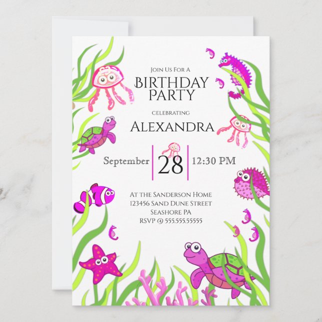 Cute Pink Under the Sea Girl Birthdays Party (Front)