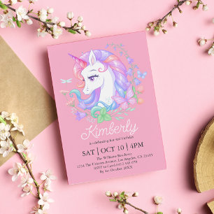 Cute Pink Unicorn All Ages Kids Birthday  Invitation