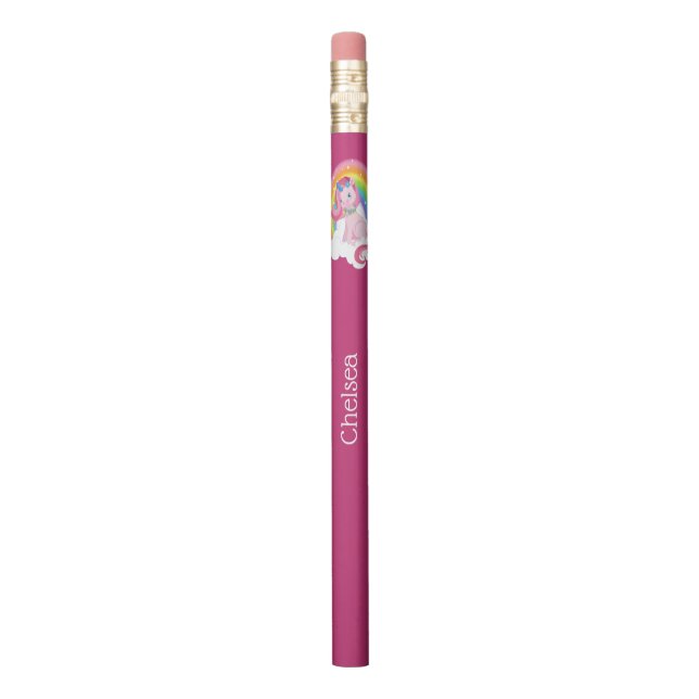 Cute Pink Unicorn and Rainbow Personalised Pencil (Vertical)