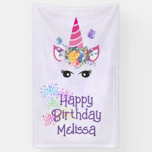 Cute Pink Unicorn Birthday Banner