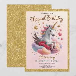 Cute Pink Unicorn Birthday Invitation
