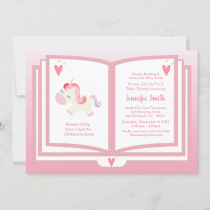 Cute Pink Unicorn Book Theme Girls Baby Shower Invitation