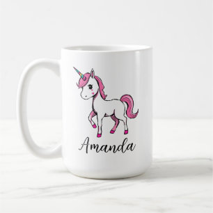 Cute Pink Unicorn Cartoon Name Coffee Mug