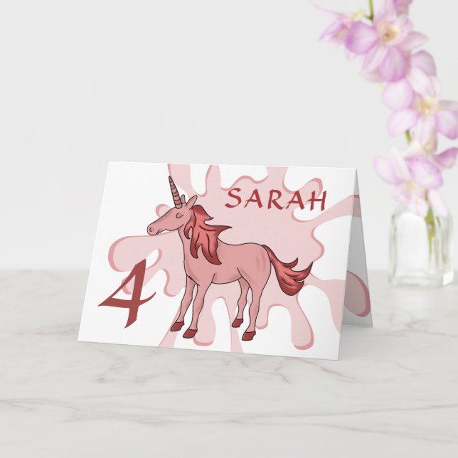 Cute Pink Unicorn Colour Splash Girl Happy Birthda Card (Orchid)