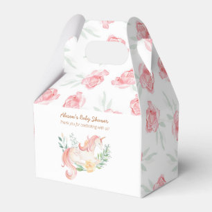 Cute Pink Unicorn Floral Greenery Baby Shower Favo Favour Box