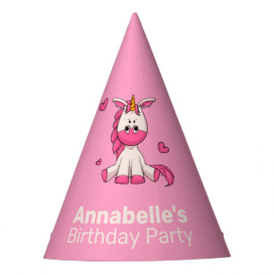 Cute Pink Unicorn Girl Birthday Party Hat