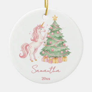 Cute Pink Unicorn Girl Christmas Tree Custom Ceramic Ornament