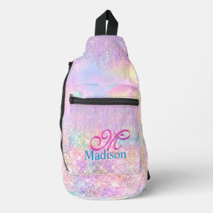 Cute Pink Unicorn Glitter rhinestone Drip monogram Sling Bag