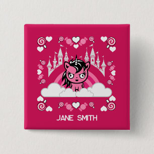 Cute Pink Unicorn Land And Castle 15 Cm Square Badge