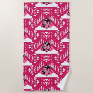 Cute Pink Unicorn Land And Castle Beach Towel