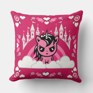 Cute Pink Unicorn Land And Castle  Cushion