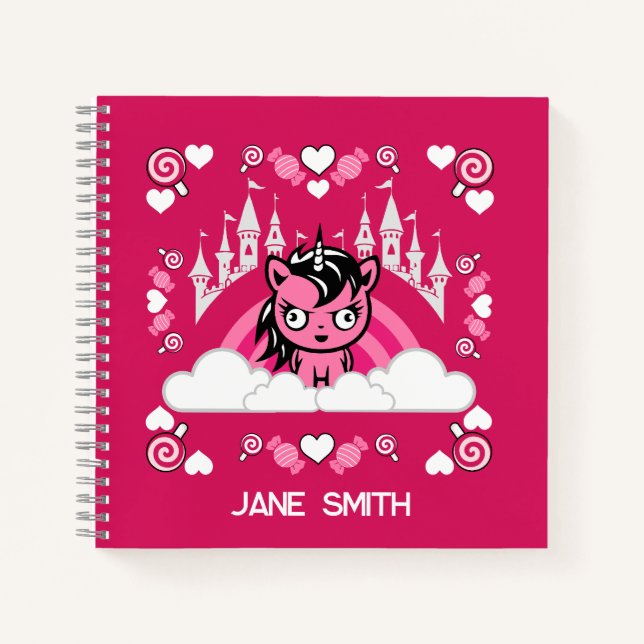 Cute Pink Unicorn Land And Castle  Notebook (Front)