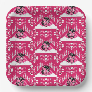 Cute Pink Unicorn Land And Castle Paper Plate