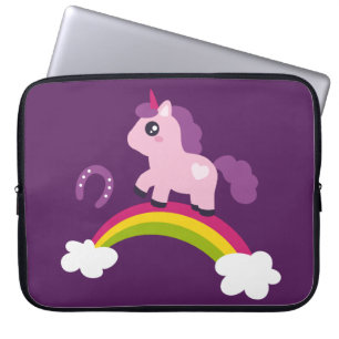 Cute Pink Unicorn on a Rainbow Laptop Sleeve