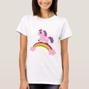 Cute Pink Unicorn on a Rainbow T-Shirt