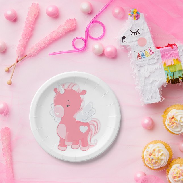 Cute Pink Unicorn Paper Plate (Creator Uploaded)