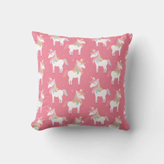 Cute Pink Unicorn Pattern Cushion (Front)