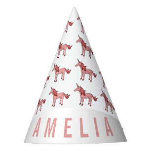 Cute Pink Unicorn Pattern Girl`s Birthday Party Hat