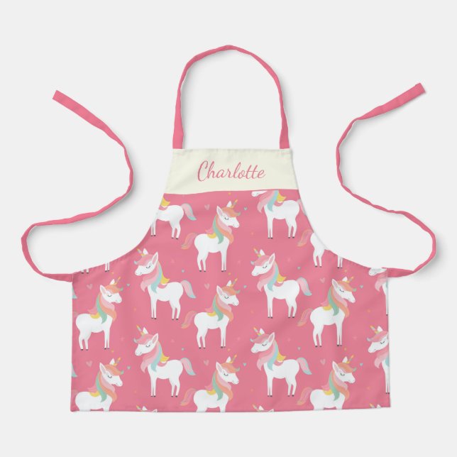 Cute Pink Unicorn Pattern Personalised Apron (Front)
