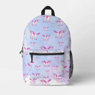 Cute pink unicorn pattern personalised name printed backpack
